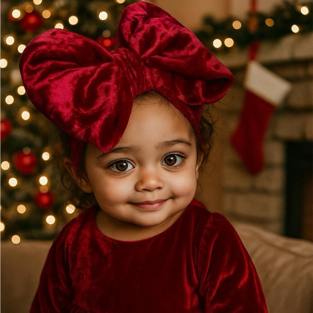 Red Velvet Bow Headband – Holiday Baby Girl Turban headband headwrap